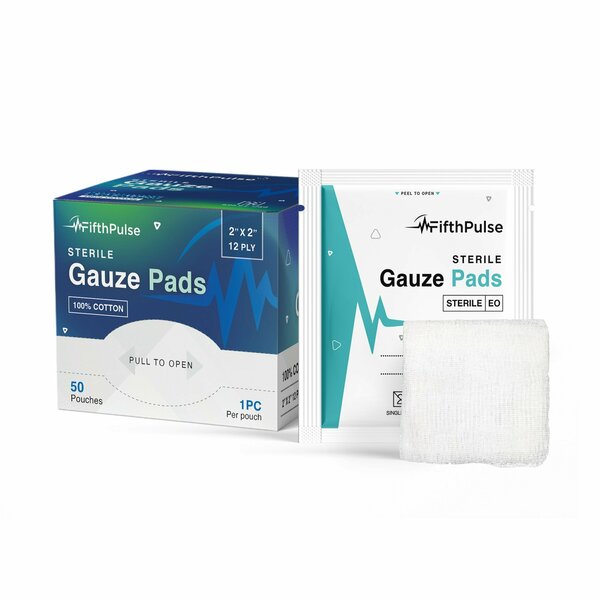 Fifthpulse Sterile Gauze Pads 2 in. x 2 in. Individually Packed Pouches, 100% Cotton, 50PK FMN100651